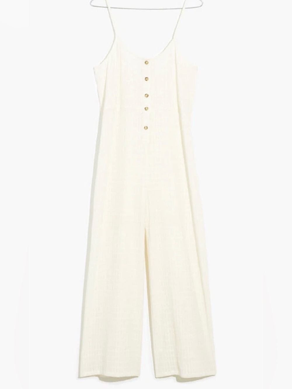 Madewell Cream Button-Front Spaghetti-Strap Wide-Leg Coverup Jumpsuit